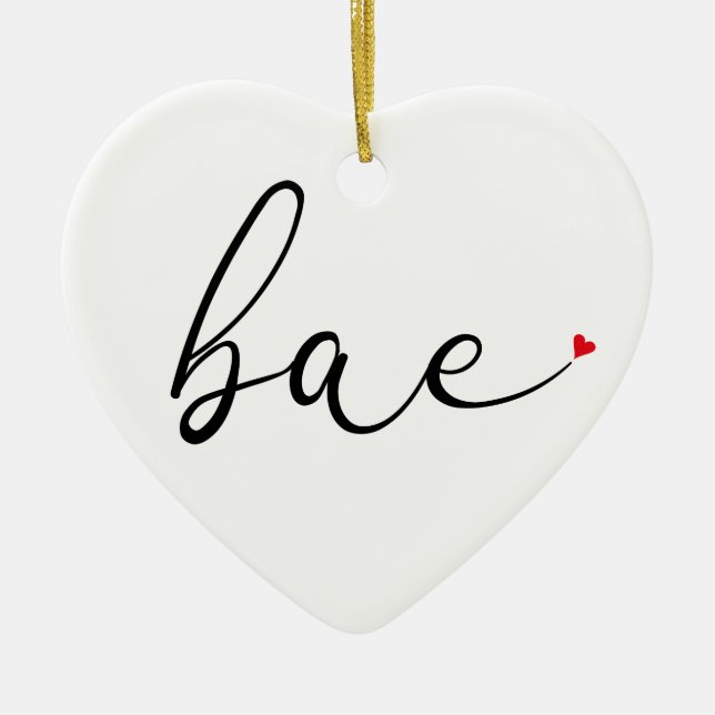 Modernes Script Red Liebe Heart Bae Definition Keramik Ornament (Vorne)