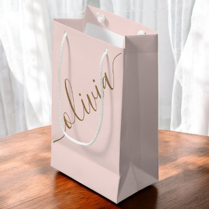 Modernes Script Rosa Gold Minimalistisch Elegante Kleine Geschenktüte