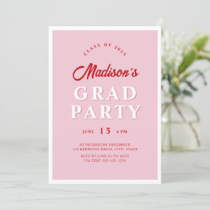 Modernes Script Rosa Red Edgy Graduation Party Fot Einladung