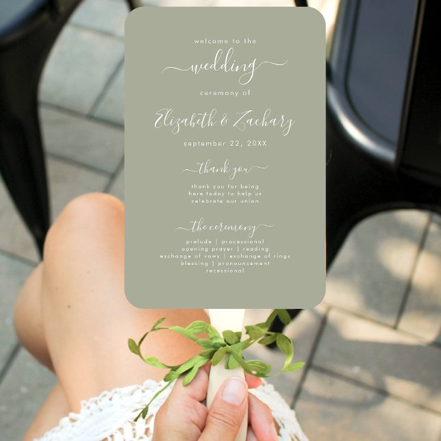 Modernes Script Sage Green Wedding Programm Fächer (Von Creator hochgeladen)