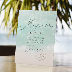Modernes Script Sand Hearts Brautparty Mimosa Bar Sockelschild