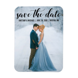 Modernes Script Save the Date Verlobung Foto B Magnet