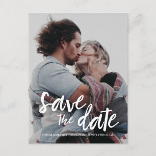 Modernes Script Save the Date Verlobung Foto Postkarte