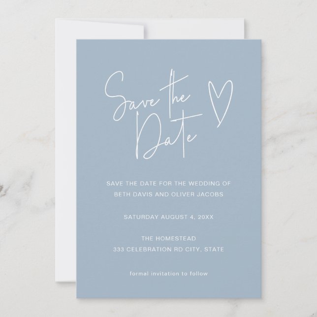 Modernes Script Schriftart Blue Foto Save the Date (Vorderseite)