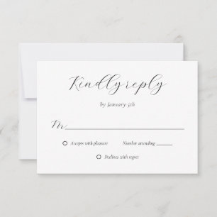Modernes Script Schwarz und Weiß Hochzeit RSVP Karte