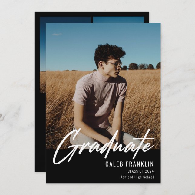 Modernes Script Senior Class Foto Abschluss (Vorne/Hinten)