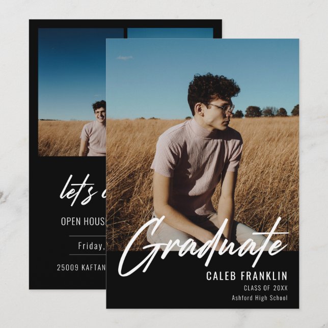 Modernes Script Senior Class Foto Abschluss (Vorne/Hinten)