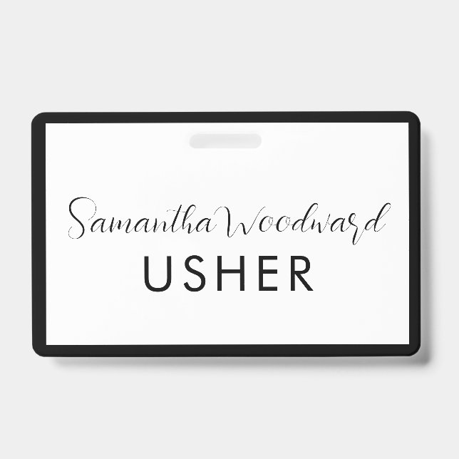 Modernes Script Signature Usher Name Abzeichen Ausweis (Vorderseite)