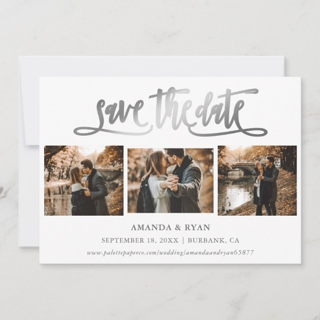 Modernes Script Silver Wedding Foto Save the Date (Vorderseite)
