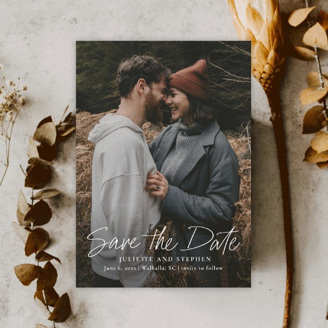 Modernes Script Simple Wedding Foto Save the Date Magneteinladung (Von Creator hochgeladen)