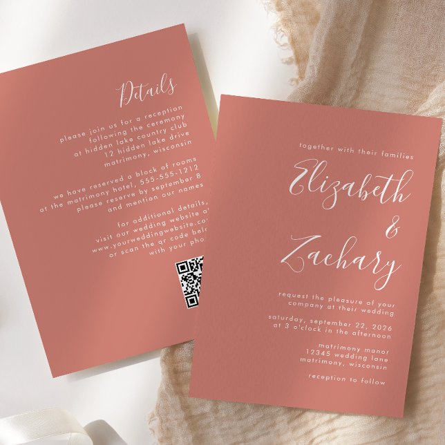 Modernes Script Terracotta QR Code Hochzeit Einladung (Von Creator hochgeladen)