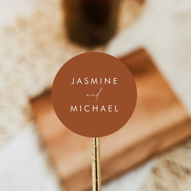 Modernes Script Terracotta Wedding Umschlag Aufkle Runder Aufkleber (Von Creator hochgeladen)