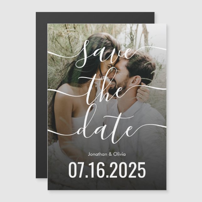 Modernes Script Typografy Foto Save the Date Magneteinladung (Vorne/Hinten)