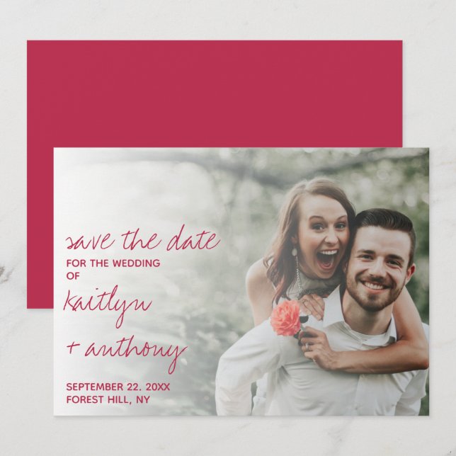 Modernes Script Viva Magenta Minimalistisches Foto Save The Date (Vorne/Hinten)