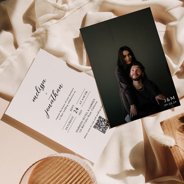 Modernes Script Volltextfunk Monogram QR Code Hoch Einladung (Von Creator hochgeladen)