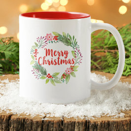 Modernes Script Wasserfarbe Frohe Weihnachtsfeier Zweifarbige Tasse
