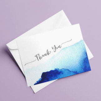 Modernes Script Watercolor Indigo Blue Wedding Dankeskarte