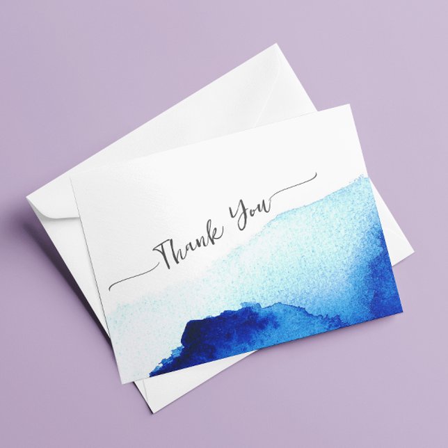 Modernes Script Watercolor Indigo Blue Wedding Dankeskarte (Von Creator hochgeladen)