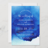 Modernes Script Watercolor Indigo Blue Wedding