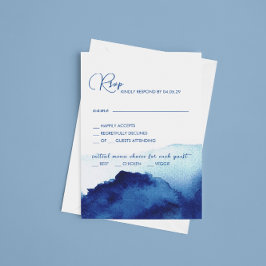 Modernes Script Watercolor Indigo Blue Wedding RSVP Karte