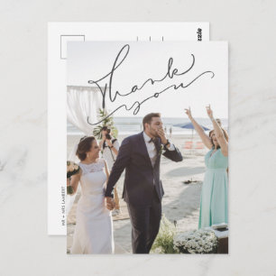 Modernes Script Wedding Day Foto Vielen Dank Postkarte