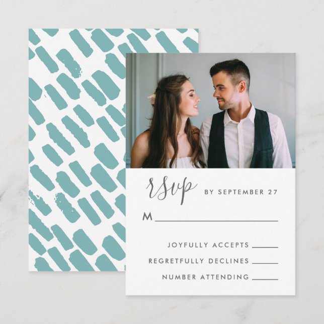 Modernes Script Wedding Foto UAwg in Blue RSVP Karte (Vorne/Hinten)