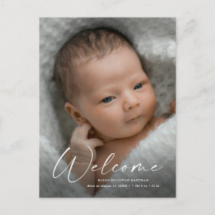 Modernes Script Welcome Baby Foto Birth Vielen Dan Postkarte