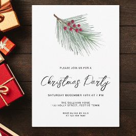 Modernes Script Winter Berries Pine Christmas Part Einladung