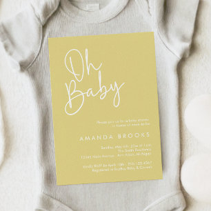 Modernes Script Yellow Oh Baby Simple Baby Dusche Einladung