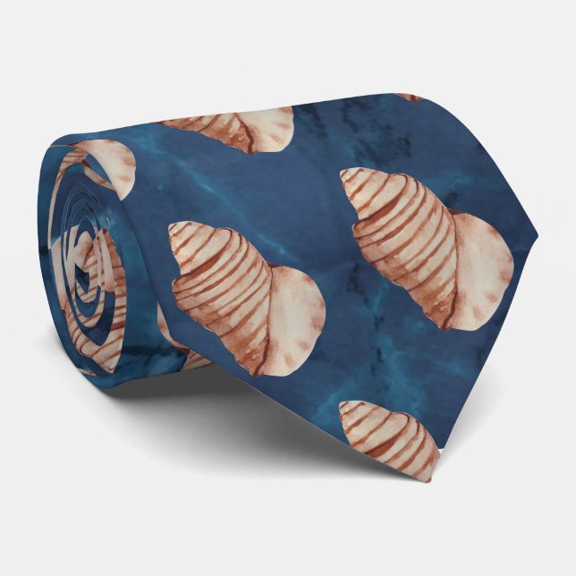Modernes Sea Blue Seashell Neck Tie Krawatte (Gerollt)