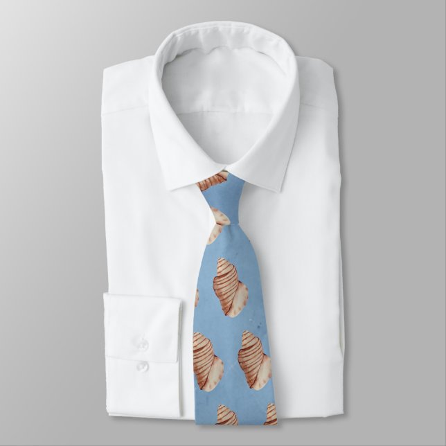Modernes Sea Blue Seashell Neck Tie Krawatte (Gebunden)