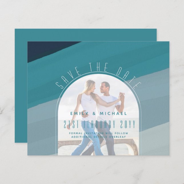 Modernes Sea Glass Ocean Peacock Aquamarine Hochze (Vorne/Hinten)