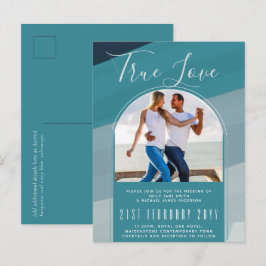 Modernes Sea Glass Ocean Peacock Aquamarine Hochze Postkarte