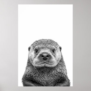 Modernes Sea Otter Portrait Schwarz-weiß Poster