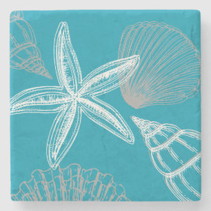 Modernes Seashell Beach House Aqua Blue Starfish Steinuntersetzer