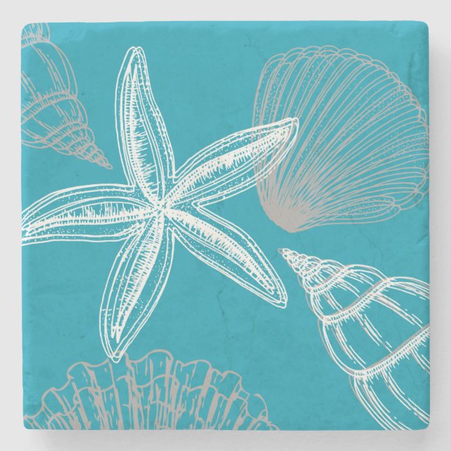 Modernes Seashell Beach House Aqua Blue Starfish Steinuntersetzer (Vorderseite)