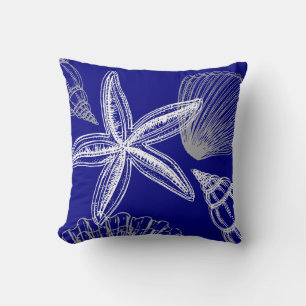 Modernes Seashell Beach House Blue White Starfish Kissen
