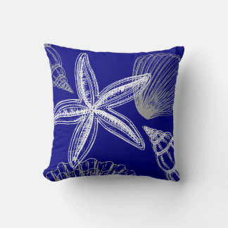 Modernes Seashell Beach House Blue White Starfish Kissen