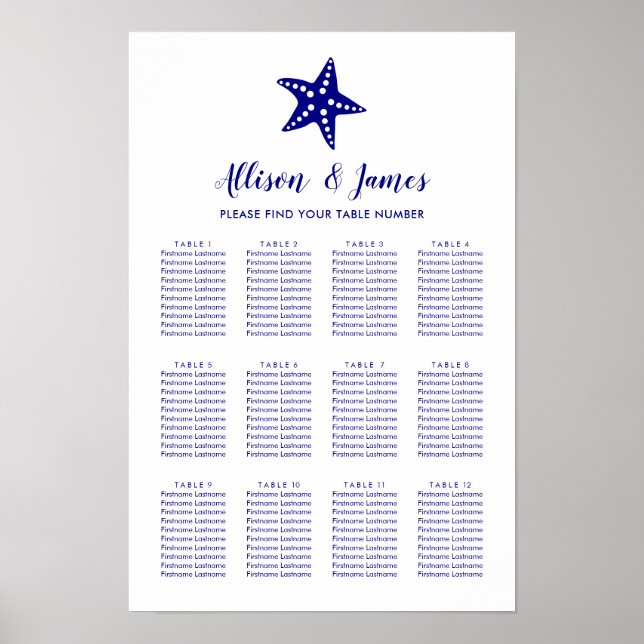 Modernes Seekartenzeichen für Starfish, Marine Poster (Vorne)