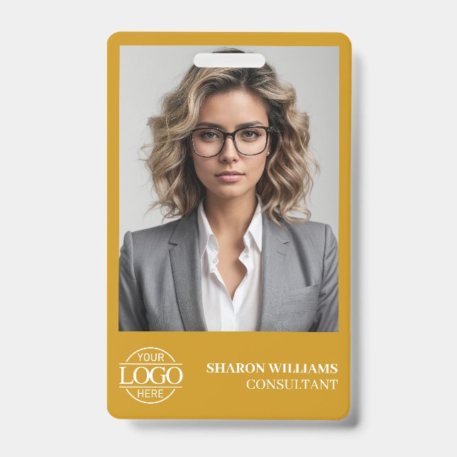 Modernes Senfgelb Mitarbeiter Foto Firmenlogo Ausweis (Vorderseite)