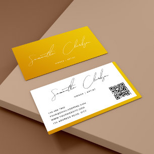 Modernes Senfgold-Handschrift-Script QR-Code Visitenkarte