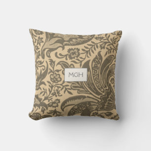 Modernes Sepia Tan Botanisches Monogramm Kissen