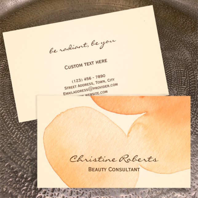 Modernes Serene Einzigartiges Watercolor Beauty Co Visitenkarte (Customize this elegant modern original watercolor business card. Peach gold orange serene business )