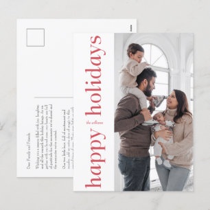 Modernes Side Red Type Happy Holidays Foto Postkar Feiertagspostkarte