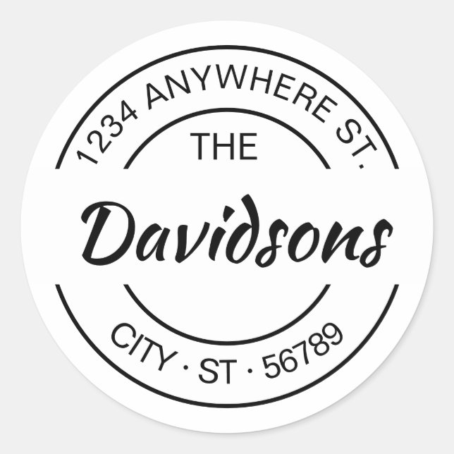 Modernes Siegel zur Rücksendeadresse von Skriptfam Runder Aufkleber (Vorderseite)