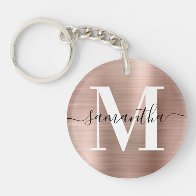 Modernes Signature Monogram Rose Gold Foil Foto Schlüsselanhänger (Vorderseite)