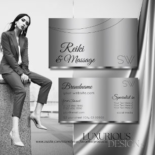 Modernes Silber glamourös mit Monogram stilvoll Visitenkarte