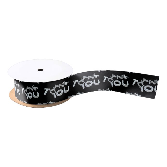 Modernes Silber Vielen Dank, Black Ribbon Satinband (Spule)