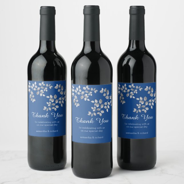 Modernes silberes Blumenweinlabel Weinetikett (Flaschen)