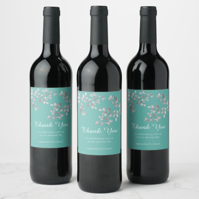 Modernes silberes Blumenweinlabel Weinetikett (Flaschen)